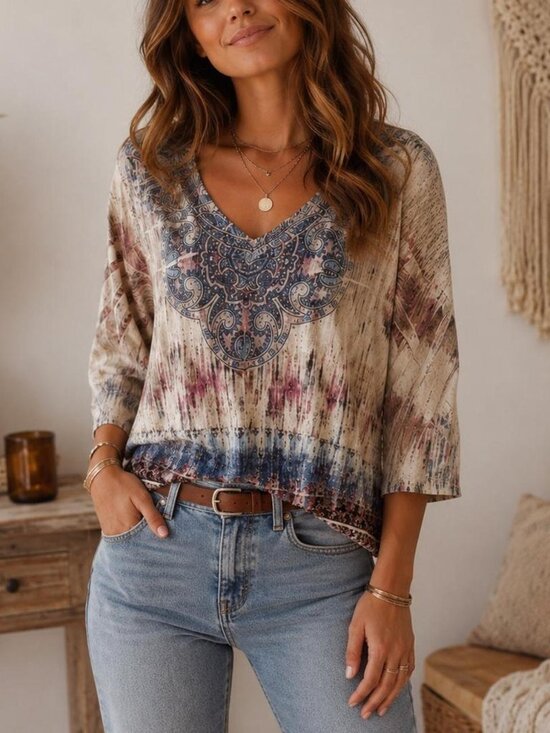 World unity Tops - World Unity XL Multi-color Eastern Print Tunic Top Studded Asymmetrical Boho